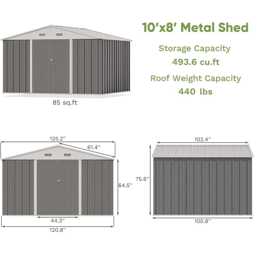 10 X 8 Feet Outdoor Storage Shed, Large Garden Tool Metal Shed with Sloping Roof and Double Locking Doors, Outdoor Shed