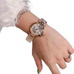 Reloj de pulsera de acero inoxidable para mujer, de alta calidad, oro rosa, plata y blanco, cristal de zafiro a la moda