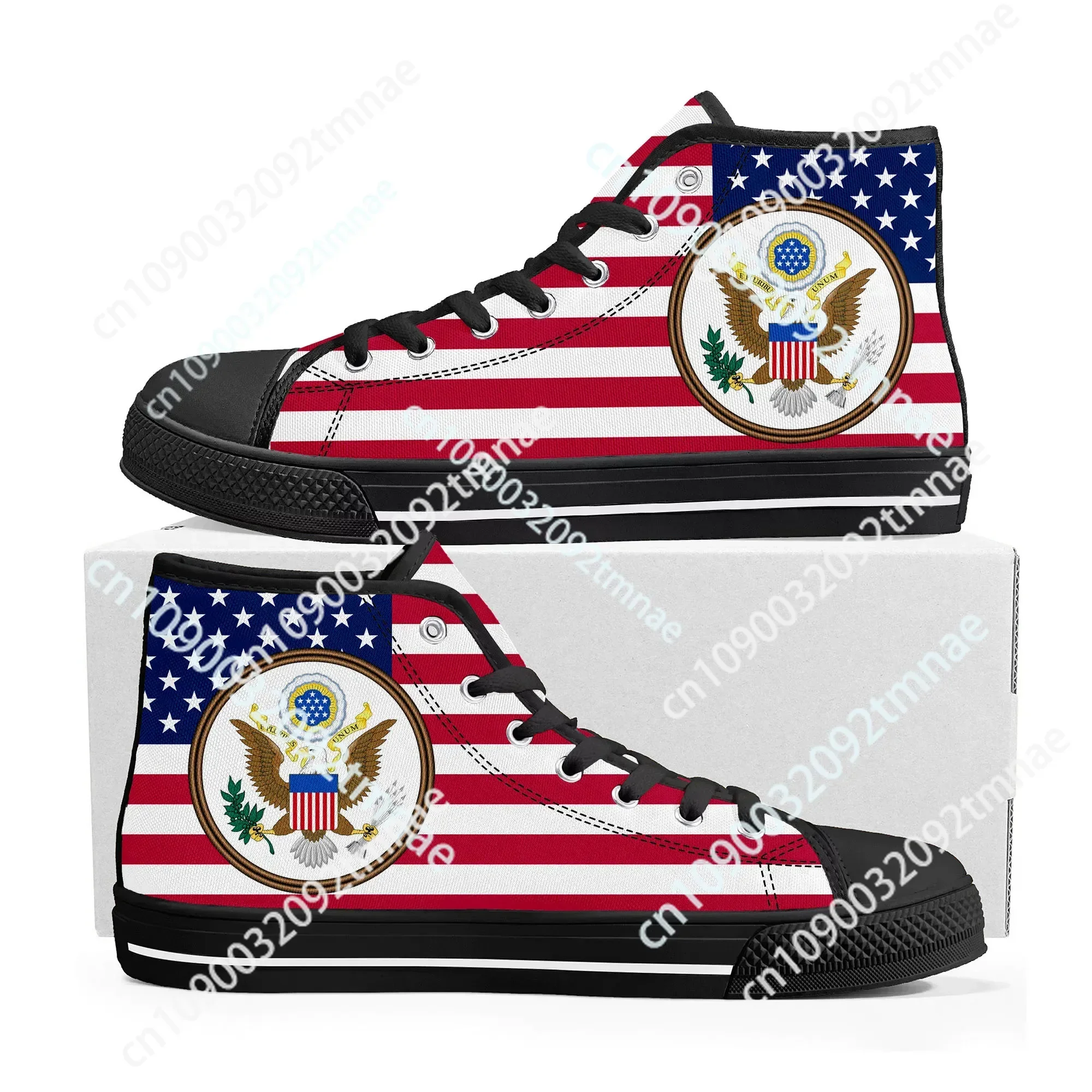 

USA Flag American Red Blue White Art High Top Sneakers Mens Womens Teenager Canvas Sneaker Casual Couple Shoes Custom Shoe