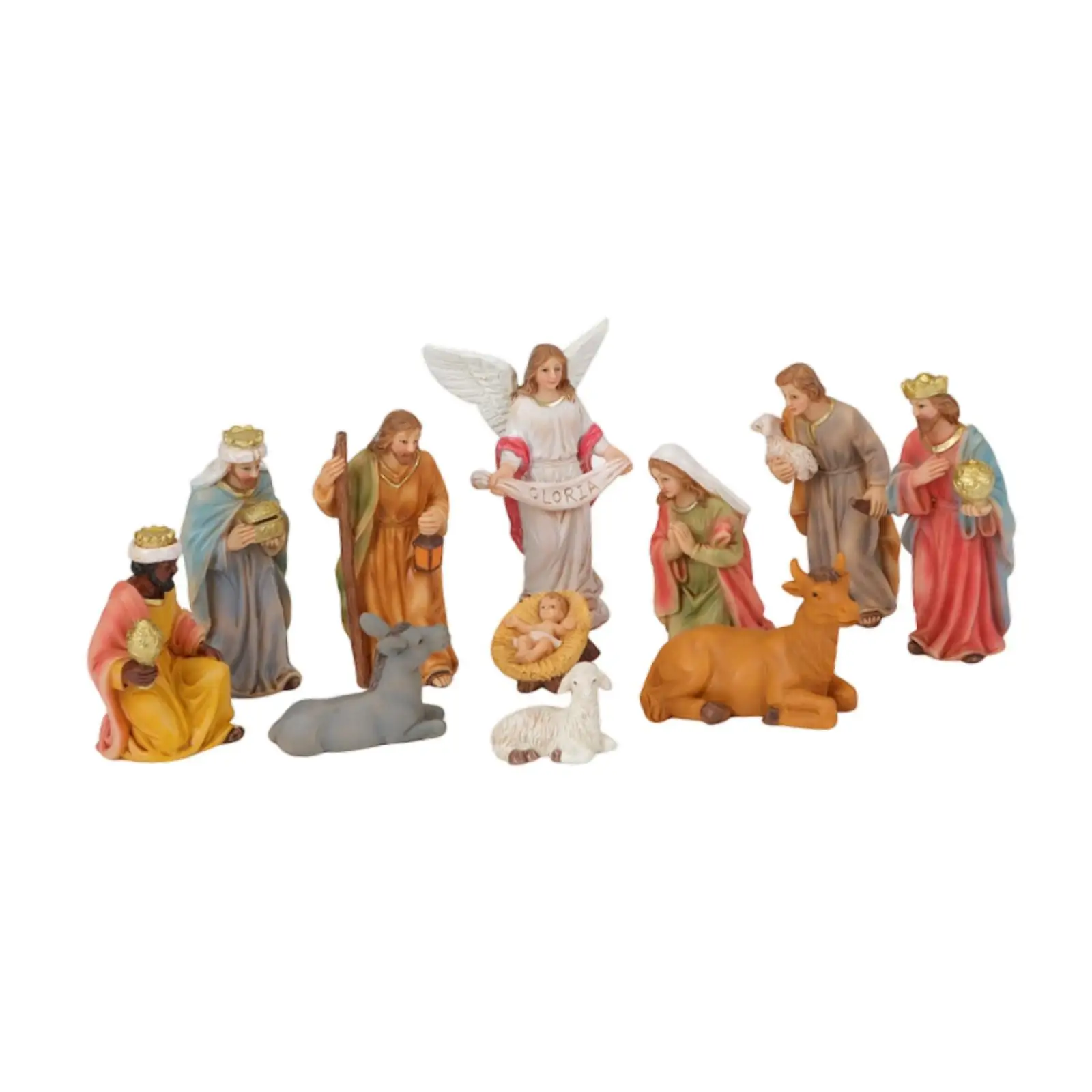 Miniature Nativity Scene Set Resin Christmas Statue Tabletop Decorative Figurine for Living Room Decor