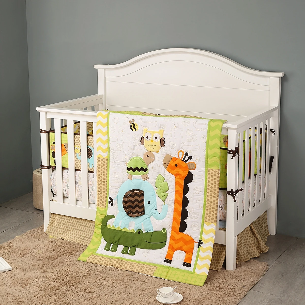 

7Piece jungle theme Crib Bedding Set for Boys Comforter Sheet Toddler (4Bumpers+Crib Comforter+Sheet+Crib Skirt)