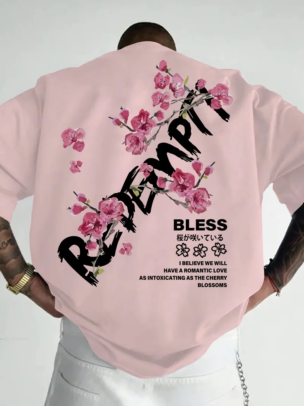 Camiseta con estampado 3D de grafiti japonés, letras y elementos de flor de cerezo, transpirable, de secado rápido, para hombre, para ocio al aire libre, deporte, ropa para padres e hijos