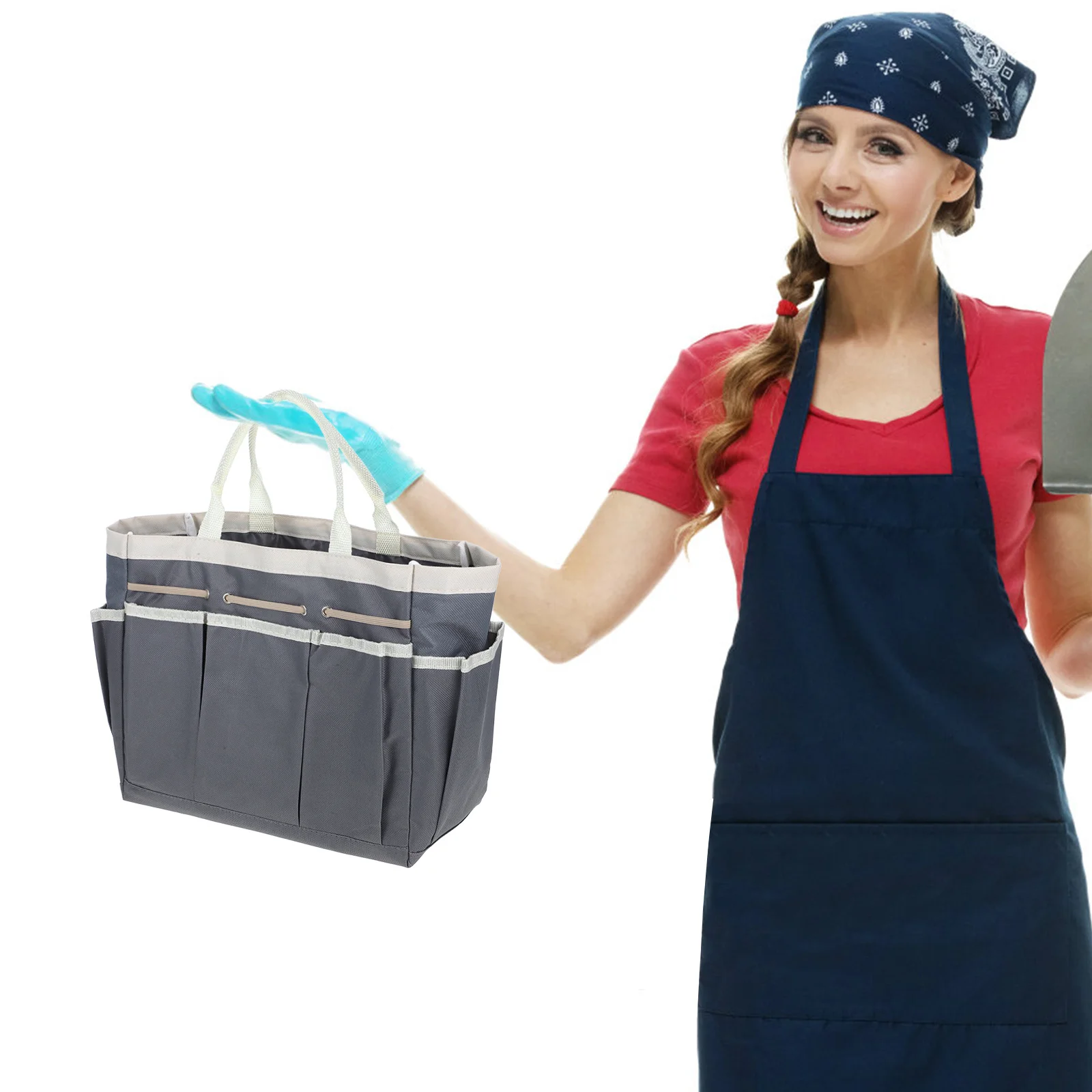 

Garden Tool Storage Bag Oxford Fabric Waterproof Dustproof Large Capacity Multiple Compartments Dark Gray Gardening Tote