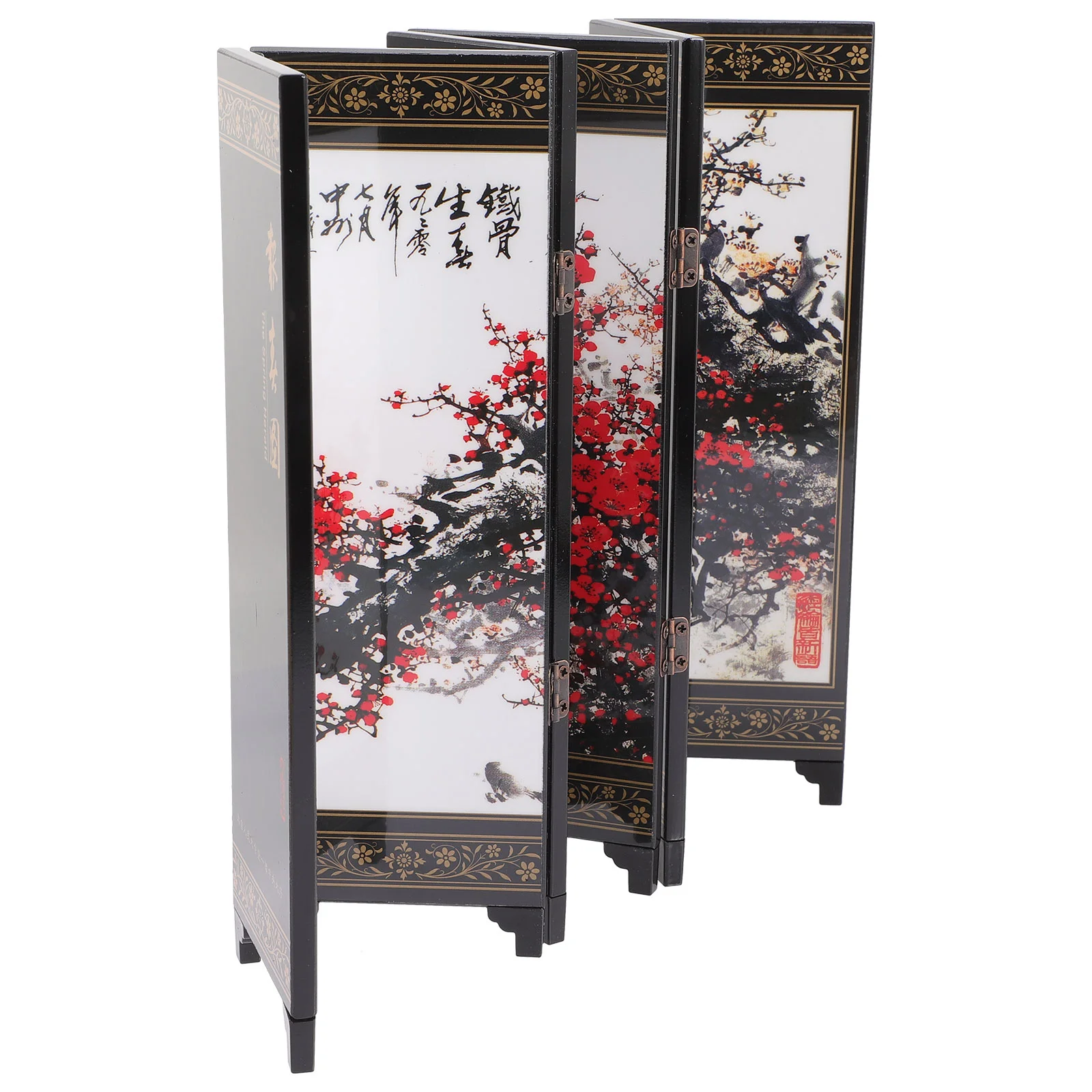 Chinese Folding Desktop Desk Divider Screens Lacquerware Privacy Panel for Tabletop Oriental Style Room Partition Office Desk