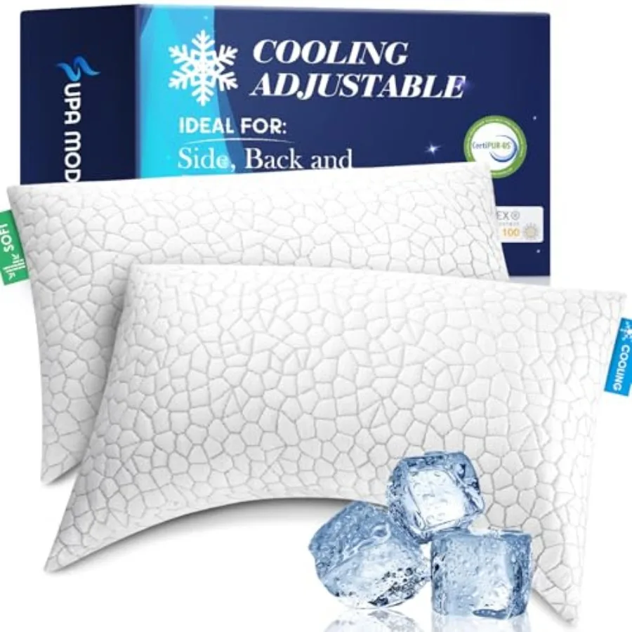 

Cooling Pillow Queen Size Set of 2, Adjustable Bed Pillows for Sleeping, Luxury Shredded Memory Foam Side Sleeper Pillows 2 Pac