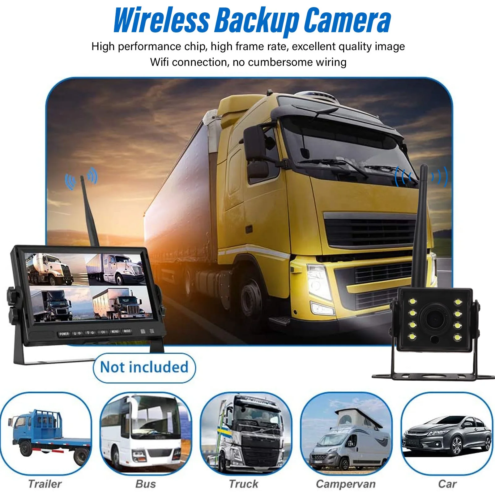 

Car Wireless Backup Camera Waterproof HD IR Night Vision Reverse Cameras Rotatable Wide Angle Lens For Bus Truck Accessories