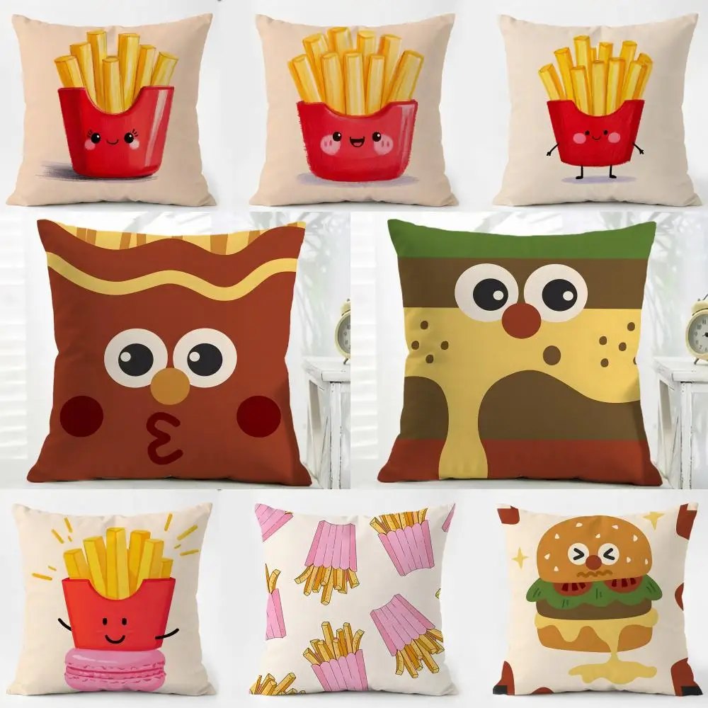 Fun Adorable Cute Hamburger Fries Pizza Cushion Cover Washable Linen Pillowcase Soft  for Daily Sofa Bed Home Room Decor
