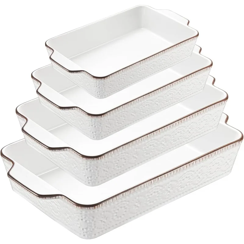 

Casserole Dishes for Oven, Ceramic Baking Dish Set of 4, Rectangular Lasagna Pans with Handles, Bakeware Set for Baking