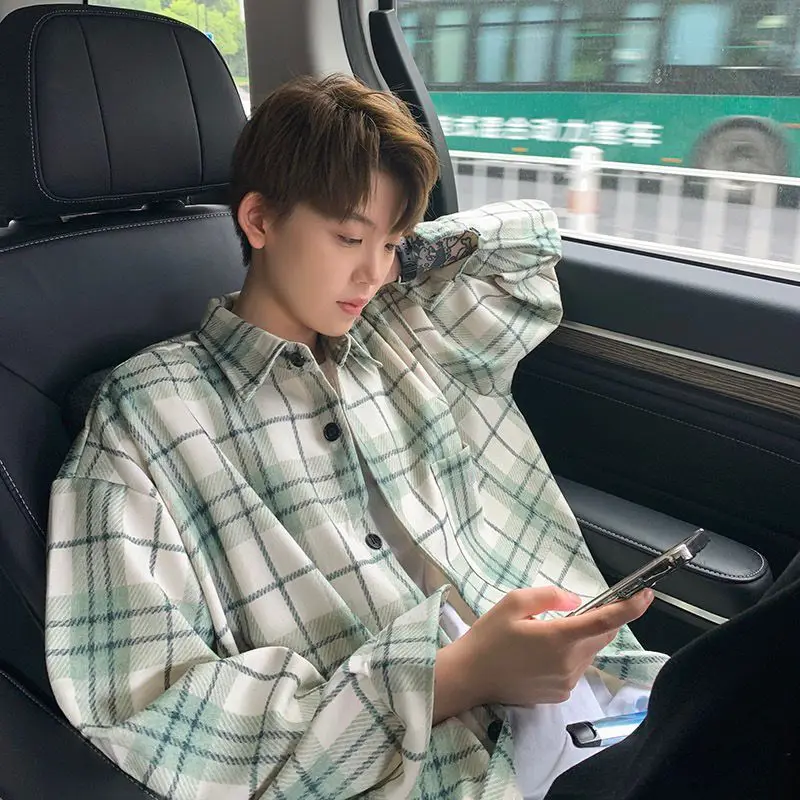 

Винтажная клетчатая мужская одежда Long Sve irt размера плюс в стиле ретро, весенне-осенняя тяжелая верхняя одежда из Гонконга, полиэфирная ткань