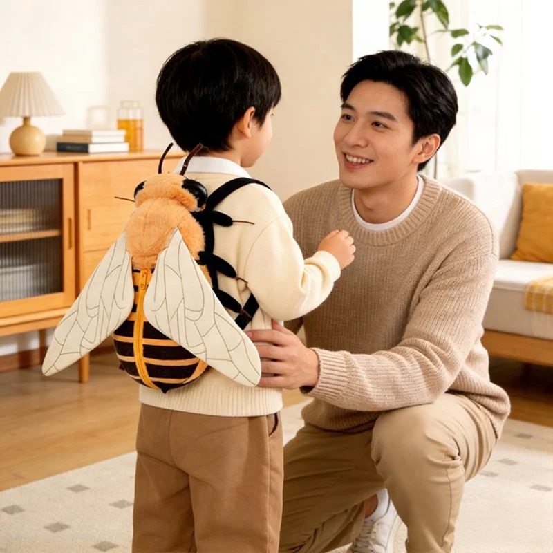 Cute Insect Plush Backpack Simulation Ladybug Bee Shape Stuffed Bag Adjustable Strap Zipper Storage Cartoon School Bag for gifts