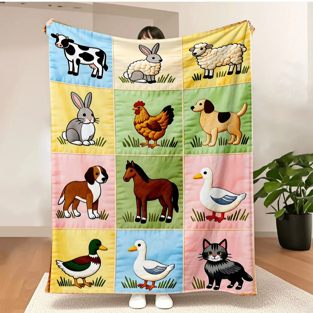 Cute Dog Cat Blanket Grid Flannel Blanlet Soft Comfortable for Office Sofa Nap for Friend Gift Brithday Gift Bedroom Decoration