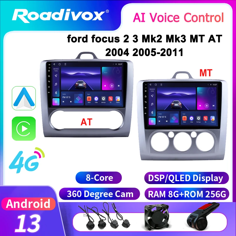 

roadivox Android Car Radio for ford focus 2 3 Mk2 Mk3 MT AT 2004 2005-2011 GPS Navigation video Multimedia Player Recorder