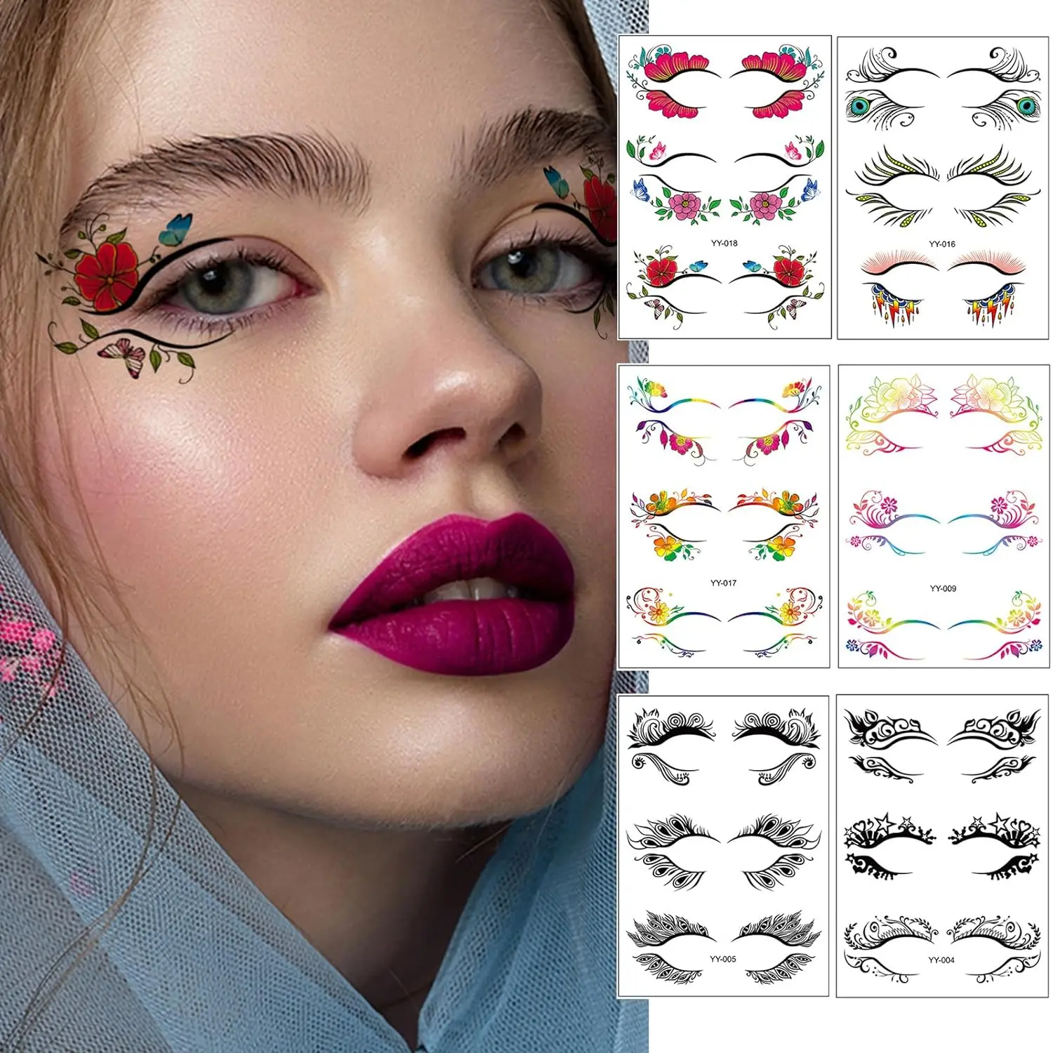 

30 Pairs Temporary Eye Tattoo Colorful Eyeliner Makeup Stickers Tools Christmas Birthday Valentine's Day Wedding (10 Sheets)