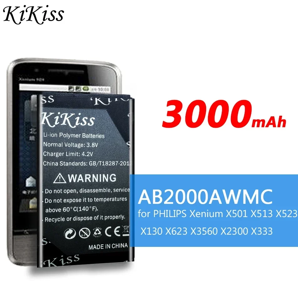 KiKiss Mobile Phone Battery For PHILIPS Xenium X501 X513 X523 X130 X623 X2300 X3560 X333 CTX130 CTX523 CTX513 AB2000AWMC