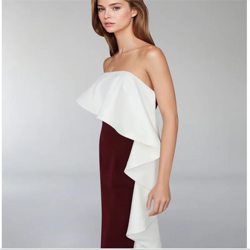 ชุดราตรียาวสีเบอร์กันดีและสีงาช้างสำหรับผู้หญิง ปี 2025 ชุดราตรีงานพรอมสวยงาม สายเดี่ยว สง่างาม ชุดเดรสสำหรับงานปาร์ตี้ สามารถสั่งตัดได้