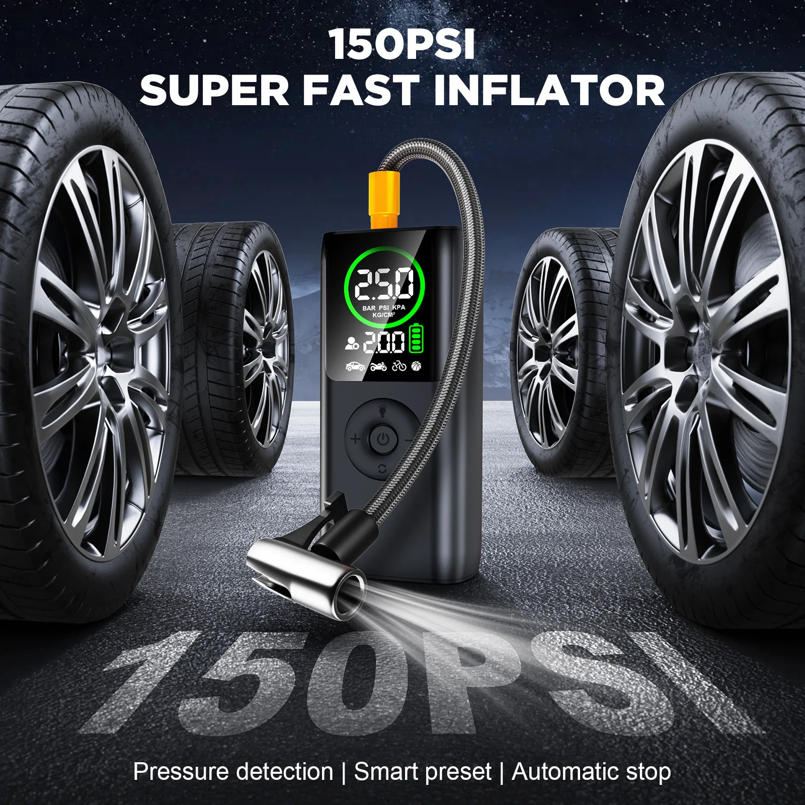 Portable Car Jump Starter 8000mAh Tire Inflator Digital Air Pump Auto Stop Power Bank LED Light for Car Motorcycle Bike