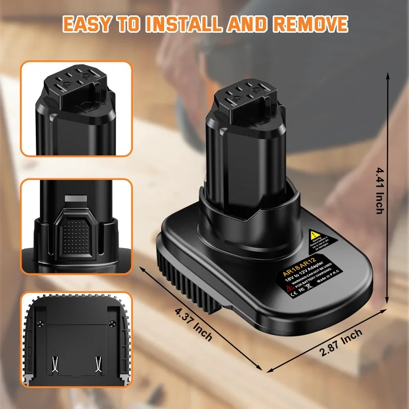 Power Tool Battery Adapter AR18AR12 for Ridgid AEG 18V Lithium Battery Convert To Work for Ridgid 12V Li-ion Cordless Power Tool