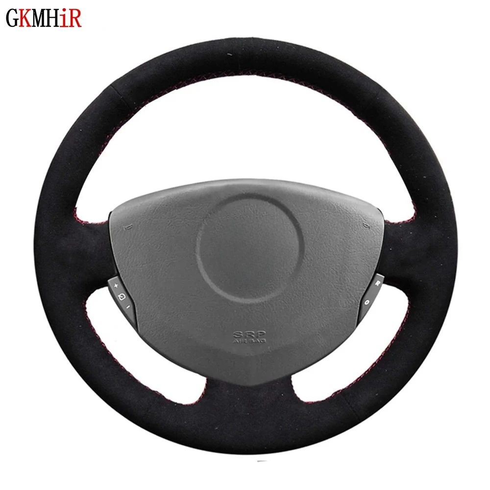 Non-slip Black Suede Car Steering Wheel Cover For Renault Clio 2 2001 2002 2003 2004 2005 Dacia Sandero 2008 2009 2010 2011 2012