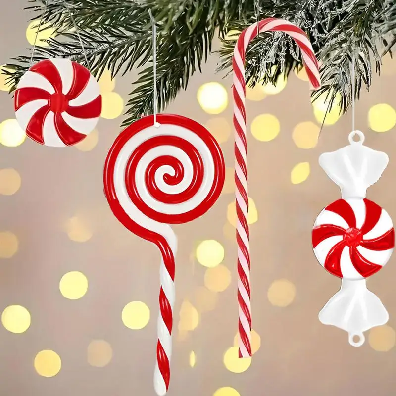 16pcs Christmas Candy Cane Pendant Colorful Christmas Trees Ornaments Festival Symbols Outdoor&indoor Decor For Carnival Party