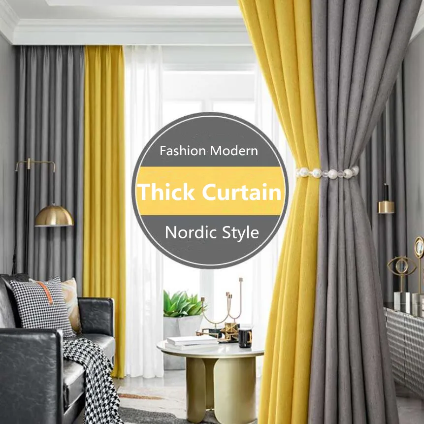 Splicing Thickened Modern High Blackout Curtains for Living Room Bedroom Balcony Cotton Linen Thermal Insulated Drape Window
