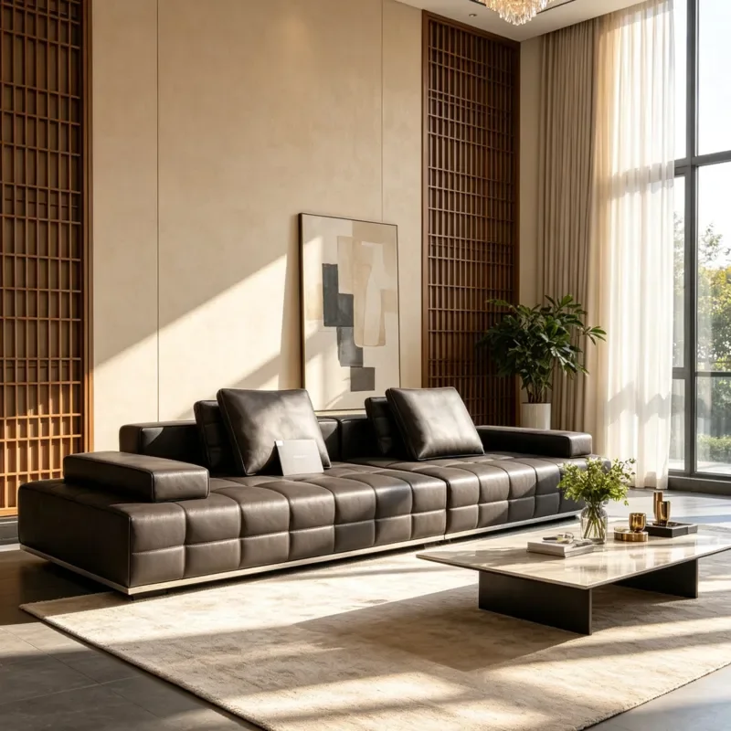 Italian sofa one layer cowhide straight row modular large flat floor villa living room leather sofa
