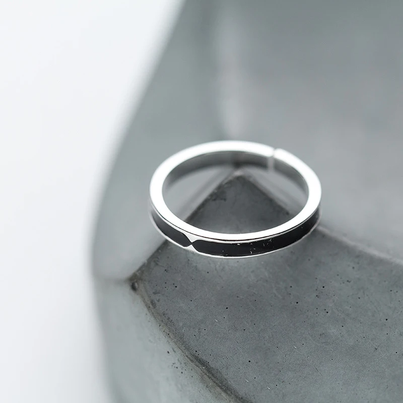 Modian Fashion Simple Black Ring for Women Genuine 925 Sterling Silver Open Adjustable Finger Ring Korea Style Fine Jewelry Gift
