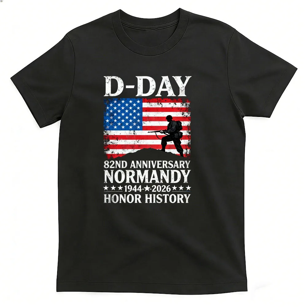 82nd Anniversary of The Normandy Landings Tees Vintage United States Flag Print Clothes Harajuku Loose O Neck Short Sleeve Tees