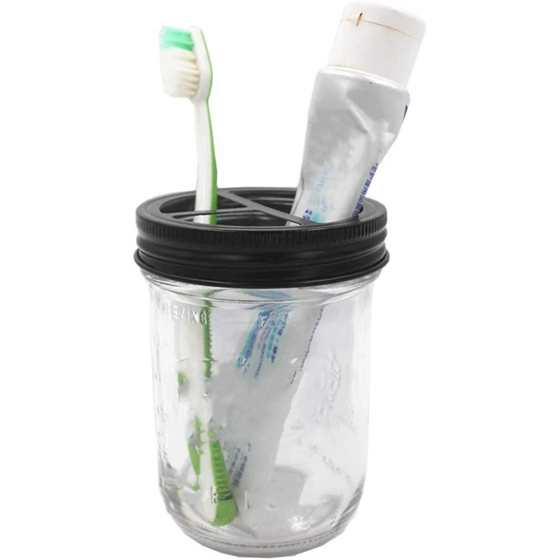 โปรโมชั่น! 2 ชิ้น Jar ผู้ถือแปรงสีฟันฝาปิด - สแตนเลสกันสนิมบ้านไร่ห้องน้ําเคาน์เตอร์ตกแต่ง - สําหรับปากกว้าง Bal
