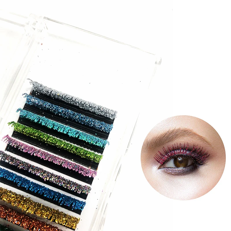 Mix Kleuren Glitter Wimper Extensions Glanzende Kleurrijke Valse Wimpers Faux Russisch Volume Individuele Wimpers Voor Make-Up Benodigdheden