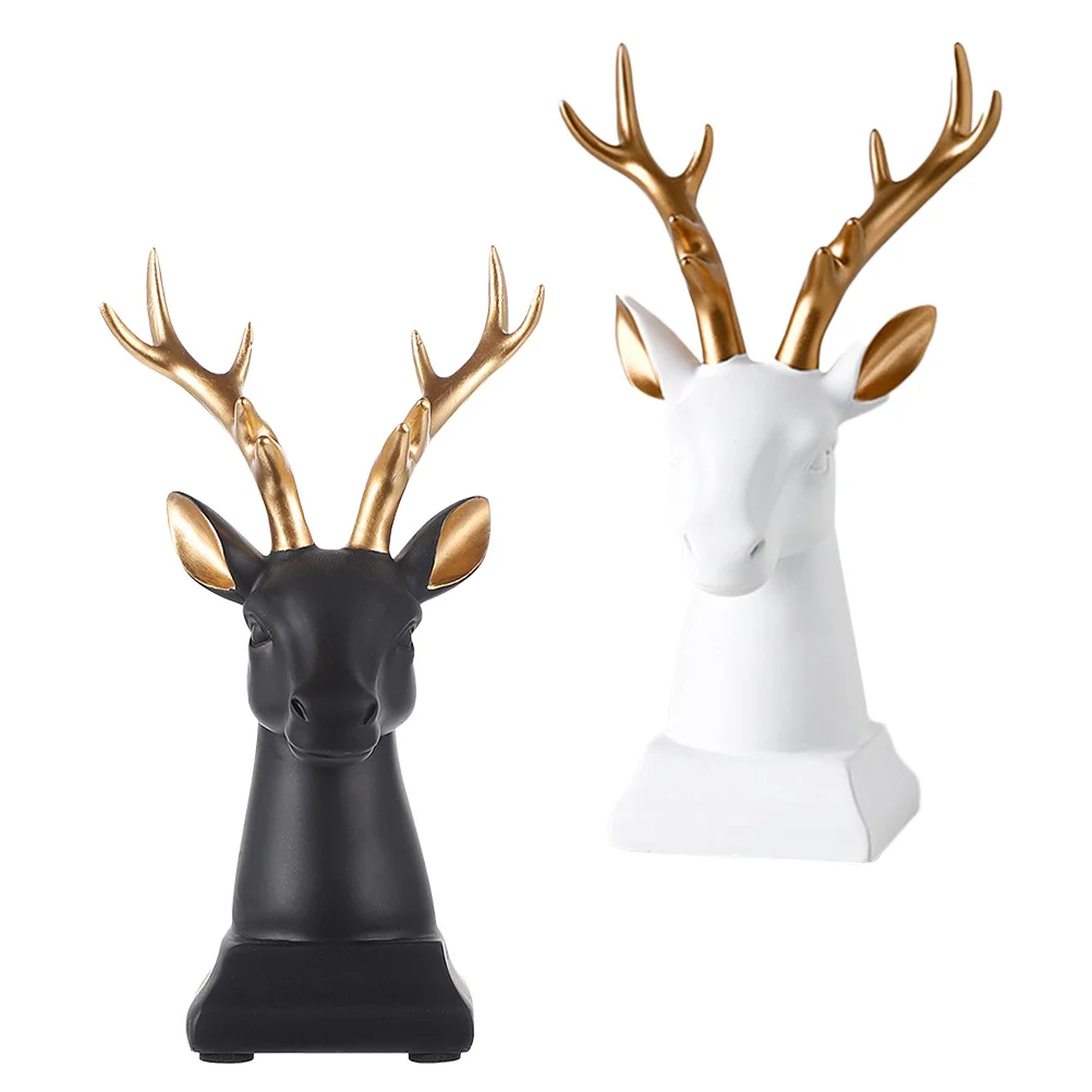 

2Pcs Nordic Deer Head Resin Decorations Home Desktop Ornament Display Deer Head Figurines for Office Bar Club House Decor