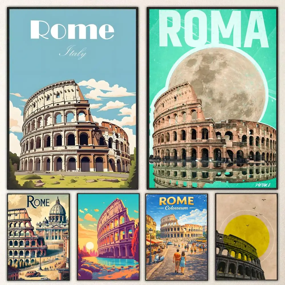 Landmark Colosseum Poster Self Adhesive Waterproof PP Poster Coffee Shop Bar Wall Sticker Home Room Decor Wall Art