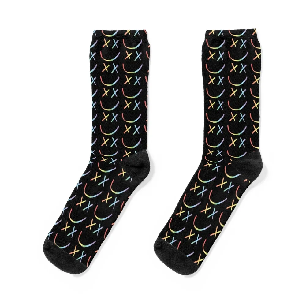 

Rainbow Smiley Louis Tomlinson black background Socks Stockings compression Rugby sheer christmas gift Socks Women's Men's