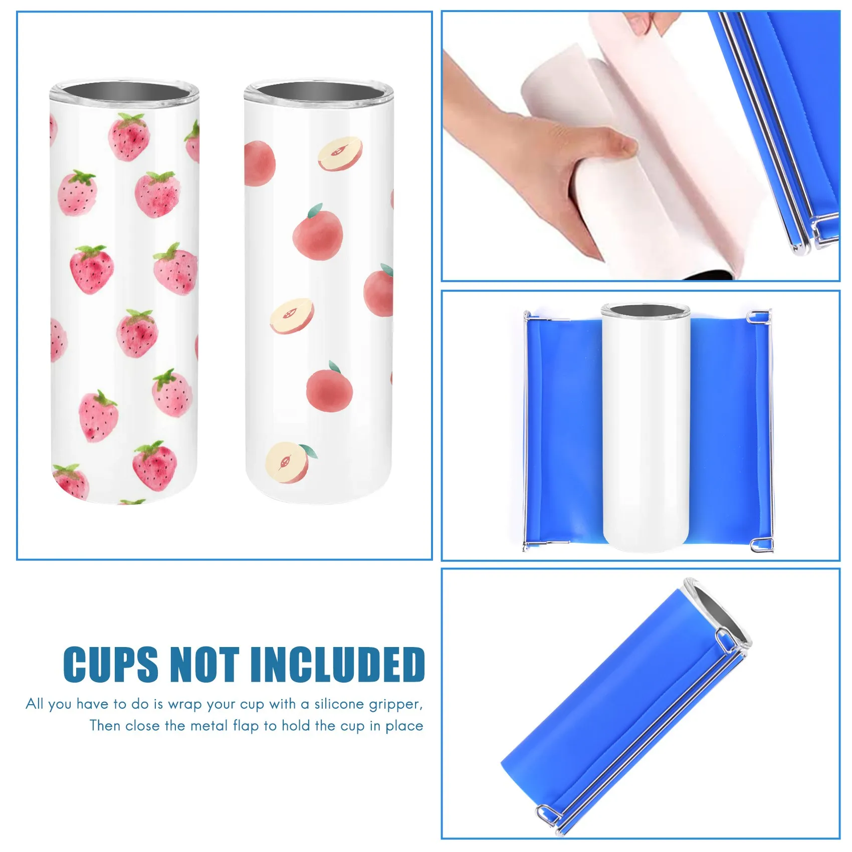 2Pcs 20 Oz Silicone Tumbler Wrap Sublimation Silicone Bands Tumbler Mug Press for Tumblers Printing Sublimation Blue