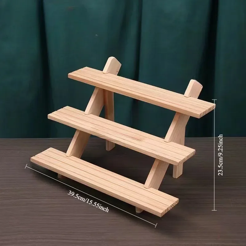 Solid Wooden Trapezoidal Jewellery Stand Earrings Cardboard Insert Rack Jewellery Display Props Racks Nendoroid Showcase Shelf