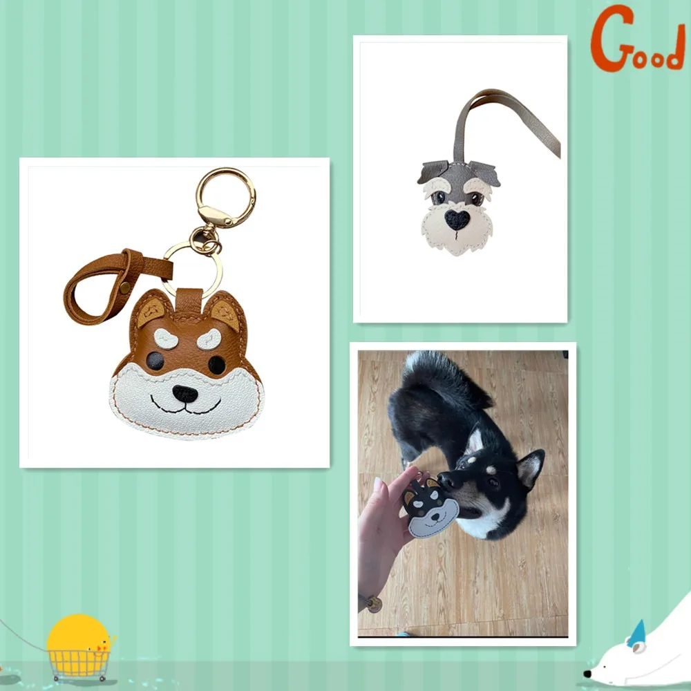 Imagem -06 - Handmade Couro Chaveiro para Pet Bolsa Encantos Schnauzer Shiba Inu Presentes Férias Acessórios Presente de Aniversário para o Cão