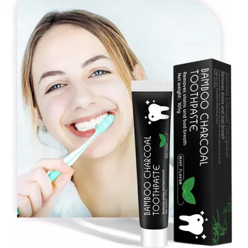 Dentifricio al carbone di bambù sbiancante senza fluoro alito fresco denti forti carbone attivo dentifricio nero