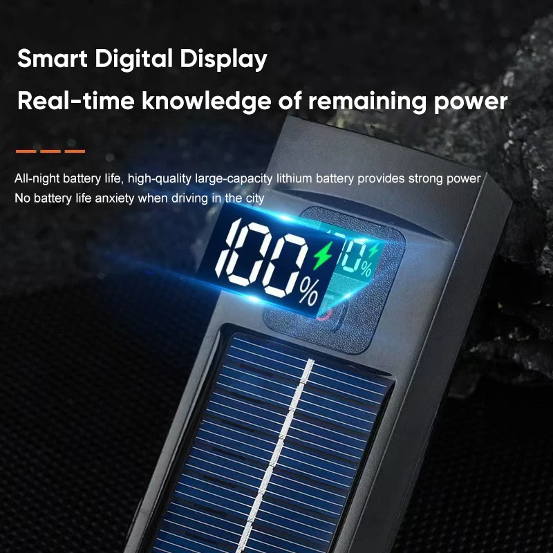 Luce anteriore per bicicletta con ricarica solare Display digitale intelligente Luce frontale a LED 3 modalità Luce di guida notturna per ciclismo MTB Bici da strada