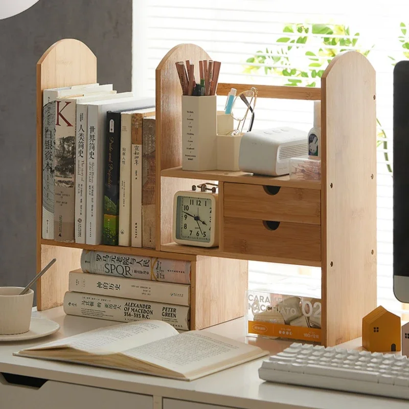 

"Table Corner Book Shelf Multi-functional Desk Organizer Natural Bamboo Display Stand Partition Classification Cabinet"