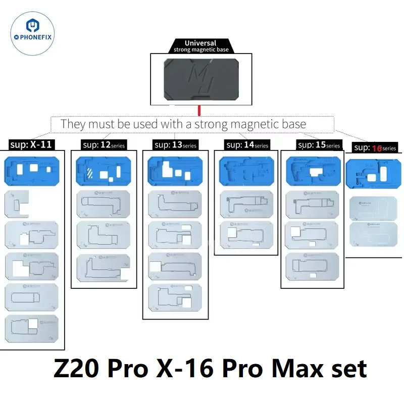 

MIJING Z20 Pro Средняя рамка BGA Reballing Stencil Platform Универсальный базовый набор для iPhone X 11 12 13 14 15 16 Pro Max Материнская плата