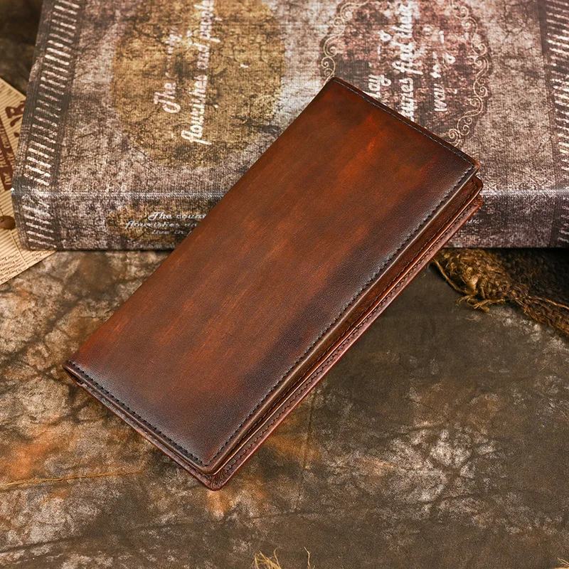 Genuine Leather RFID Blocking Long Wallet for Men Vintage Style Cowhide Checkbook Holder