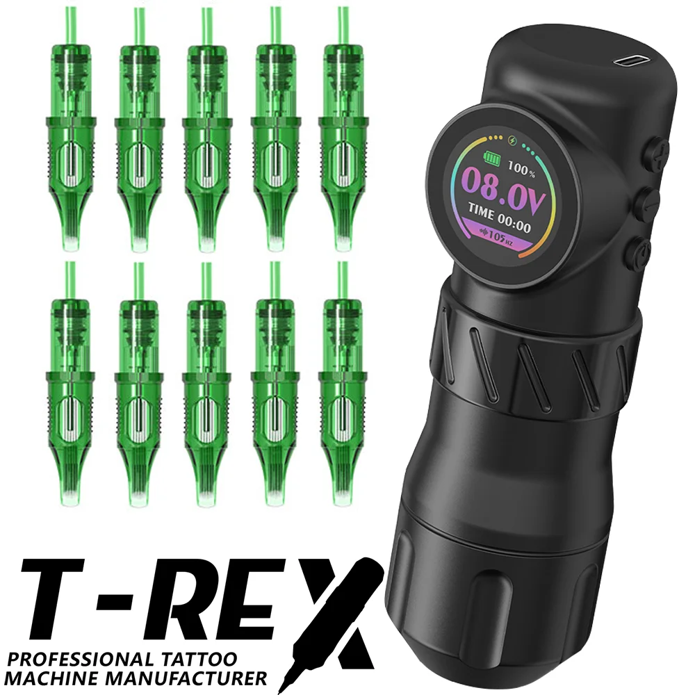 T-Rex Tattoo Pen Direct Drive Motor 3.5mm Stroke 1900mAh Battery Tattoo Machine With 10Pcs Random Tattoo Cartridge Needles