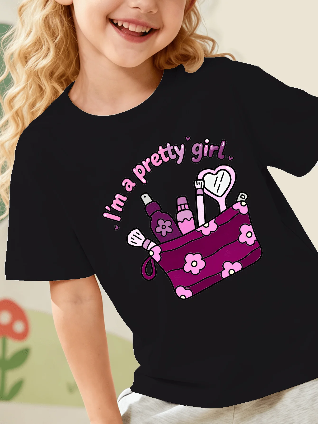 Kids Family Matching T Shirt I'm A Pretty Girl Cosmetic Cartoon Print Short Sleeve Tee Boys Girls Casual Family Look Cotton Tops