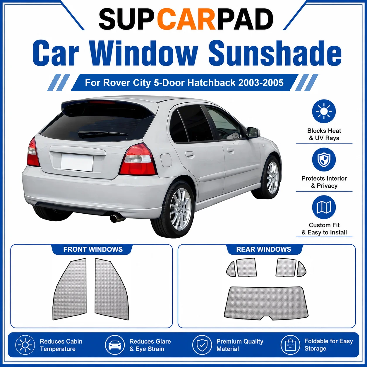 For Rover - Rover City 5-Door Hatchback 2003-2005 Full Set Car Window Sunshades UV Block Privacy Heat Insulated Foldable Car Cur