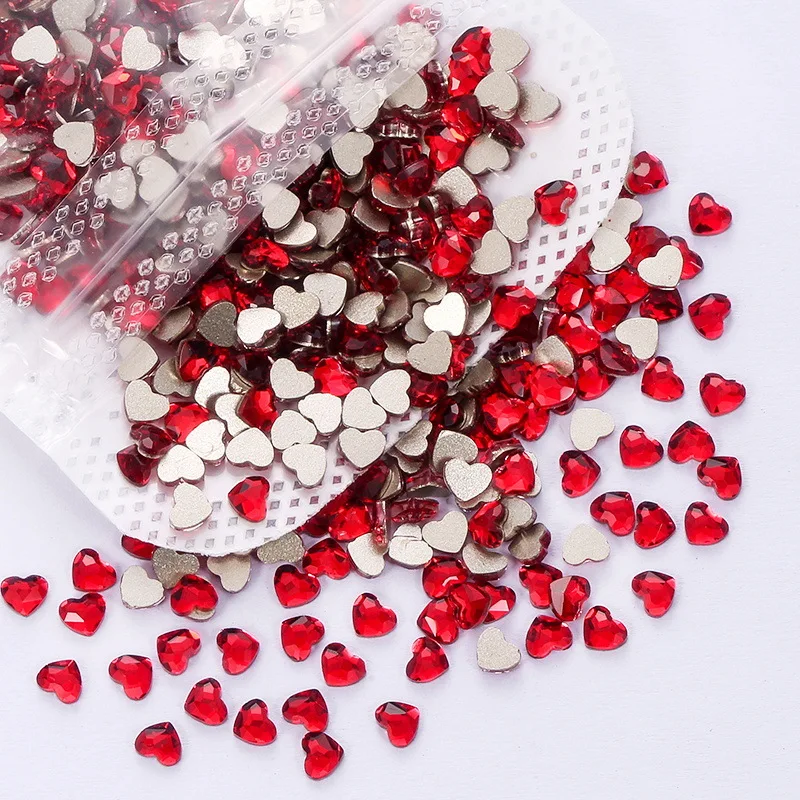 wholesale 100pcs Red Heart Square Flat Back Nail Rhinestone  Special Shaped Crystals Nail Art Stones 3D Personalized Decoration