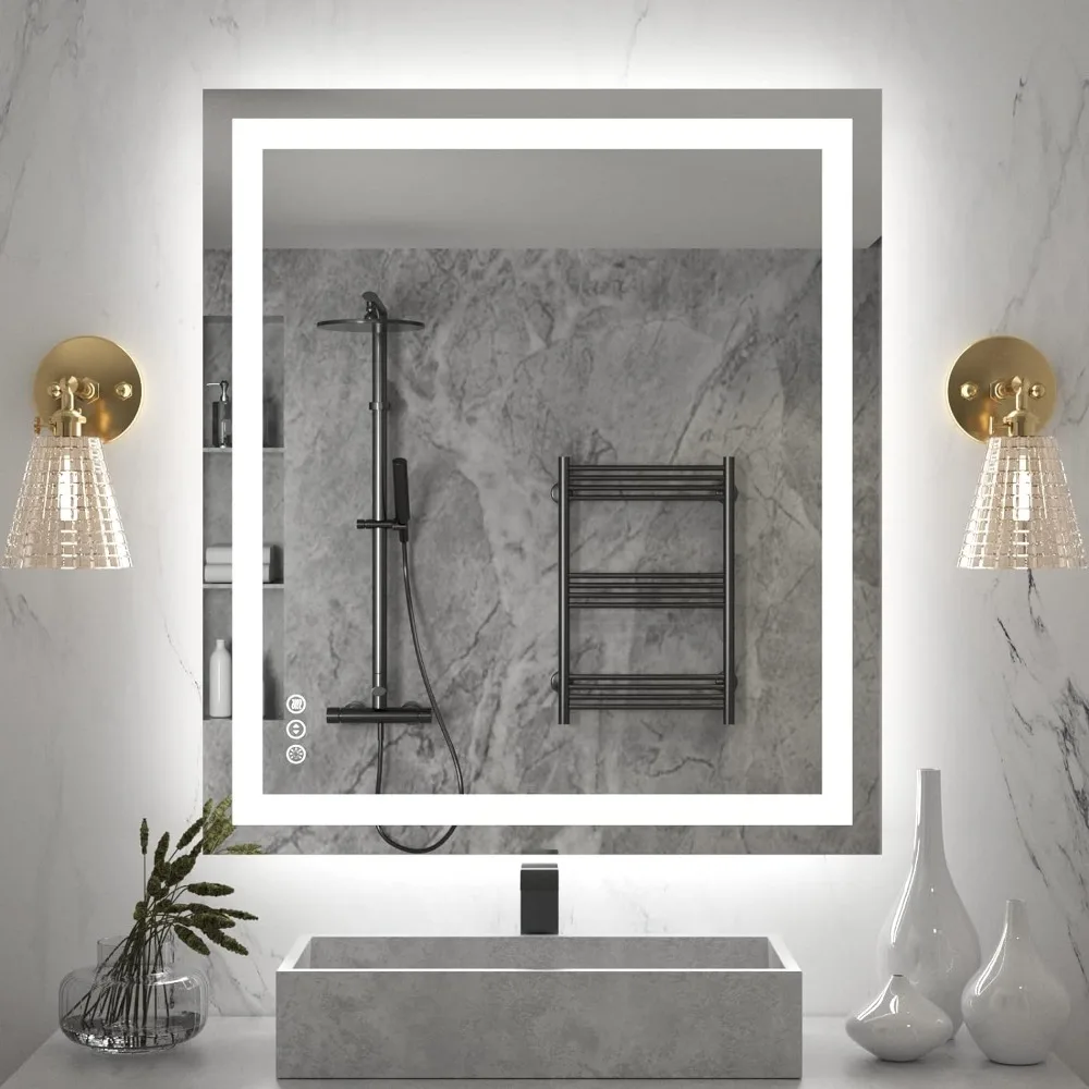 

Amorho LED Bathroom Mirror 36''x 32'' with Front and Backlit, Stepless Dimmable Wall Mirrors with Anti-Fog,(Horizontal/Vertical)