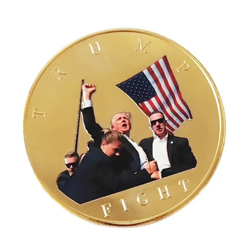 July 13, 2024 Assassination Attempt Donald Trump Gold Coin US President FIGHT Metal Crtafts Medal Fans Souvenir