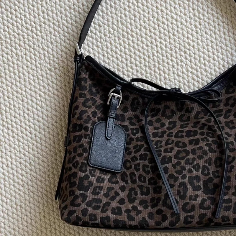 Y2k Harajuku Leopard Top-Handle Bags Women Luxury Design Office Lady Shoulder Underarm Bag Vintage Fashion Purses and Handbags