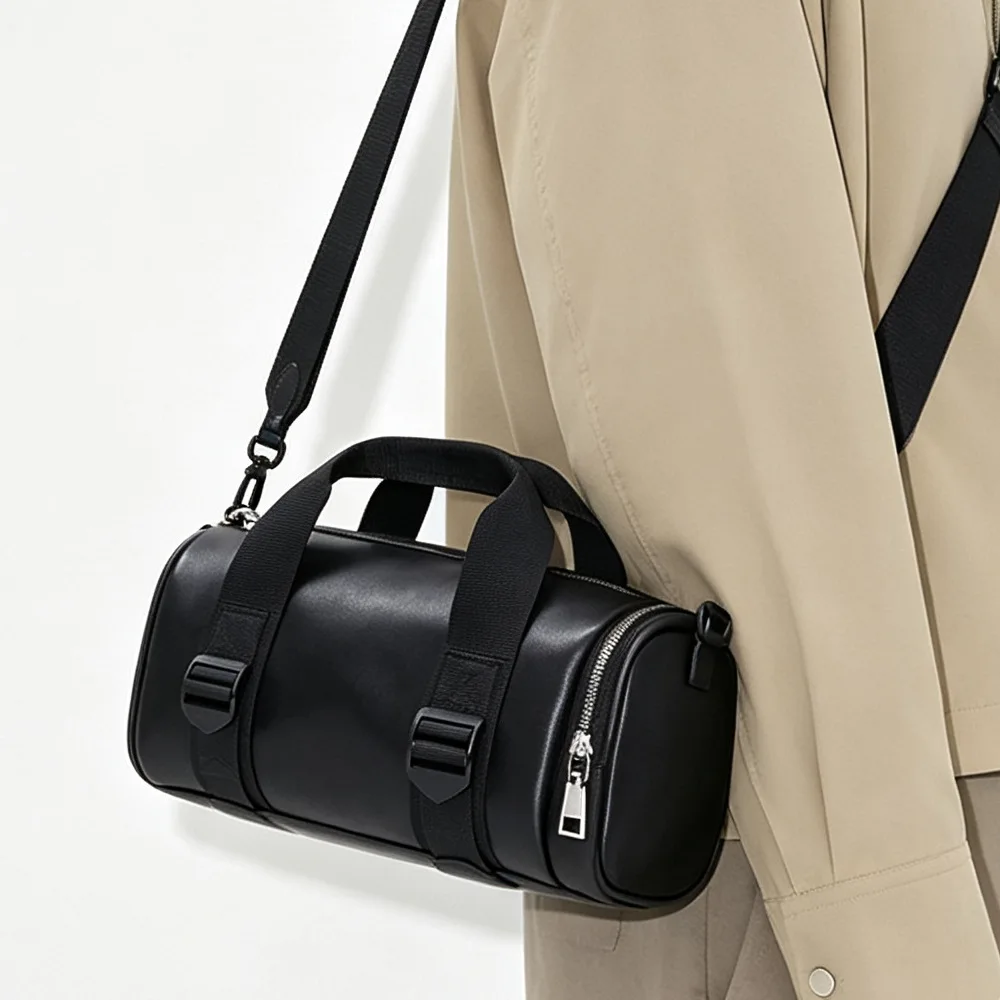Neue Modische Umhängetasche für Männer Luxuriöse Leder-Schultertaschen für Männer und Frauen Bowling-Umhängetaschen Unisex Fassförmige Sling-Handtaschen – Detail 3