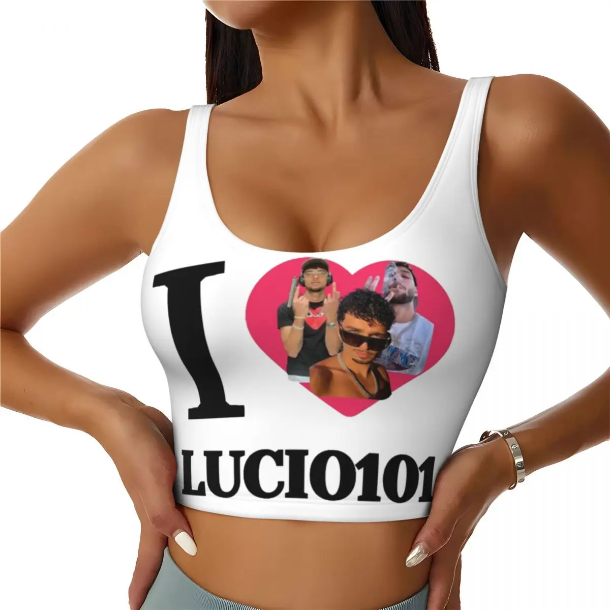 

Custom I Love Lucio101 Women Sports Bras High Impact Vest Gym Workout Yoga Crop Tank Tops