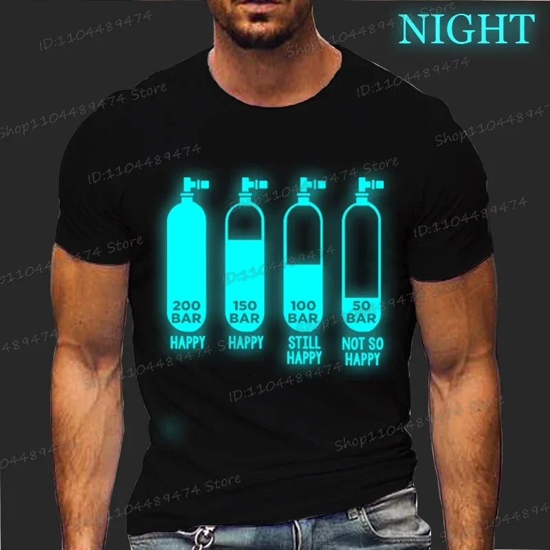 

Забавные футболки для дайвера 200-бар, мужские летние светящиеся уличные футболки в стиле Харадзюку с короткими рукавами, топы с принтом для подводного плавания, мужские футболки
